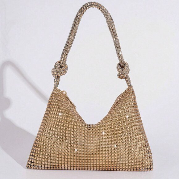 Rhinestone Bag With Zipper Champagne - Picture 1 of 4